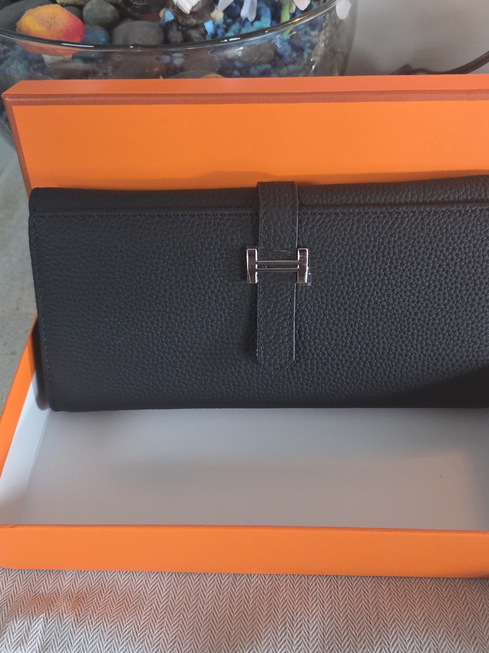 Black Leather Wallet Clutch with Silver Hardware - Women's Bag
